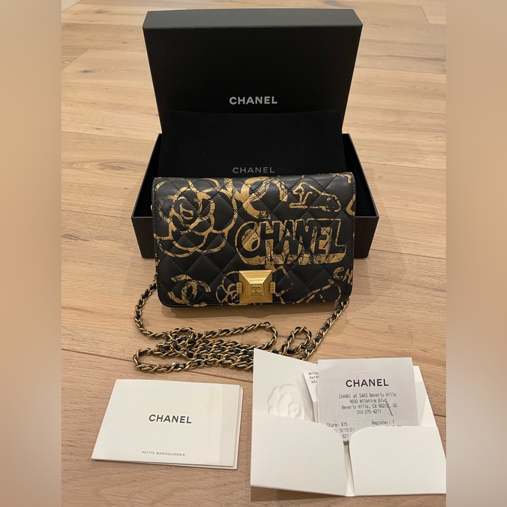 Chanel Embossed Graffiti Wallet on Chain Calfskin Leather Crossbody Bag
